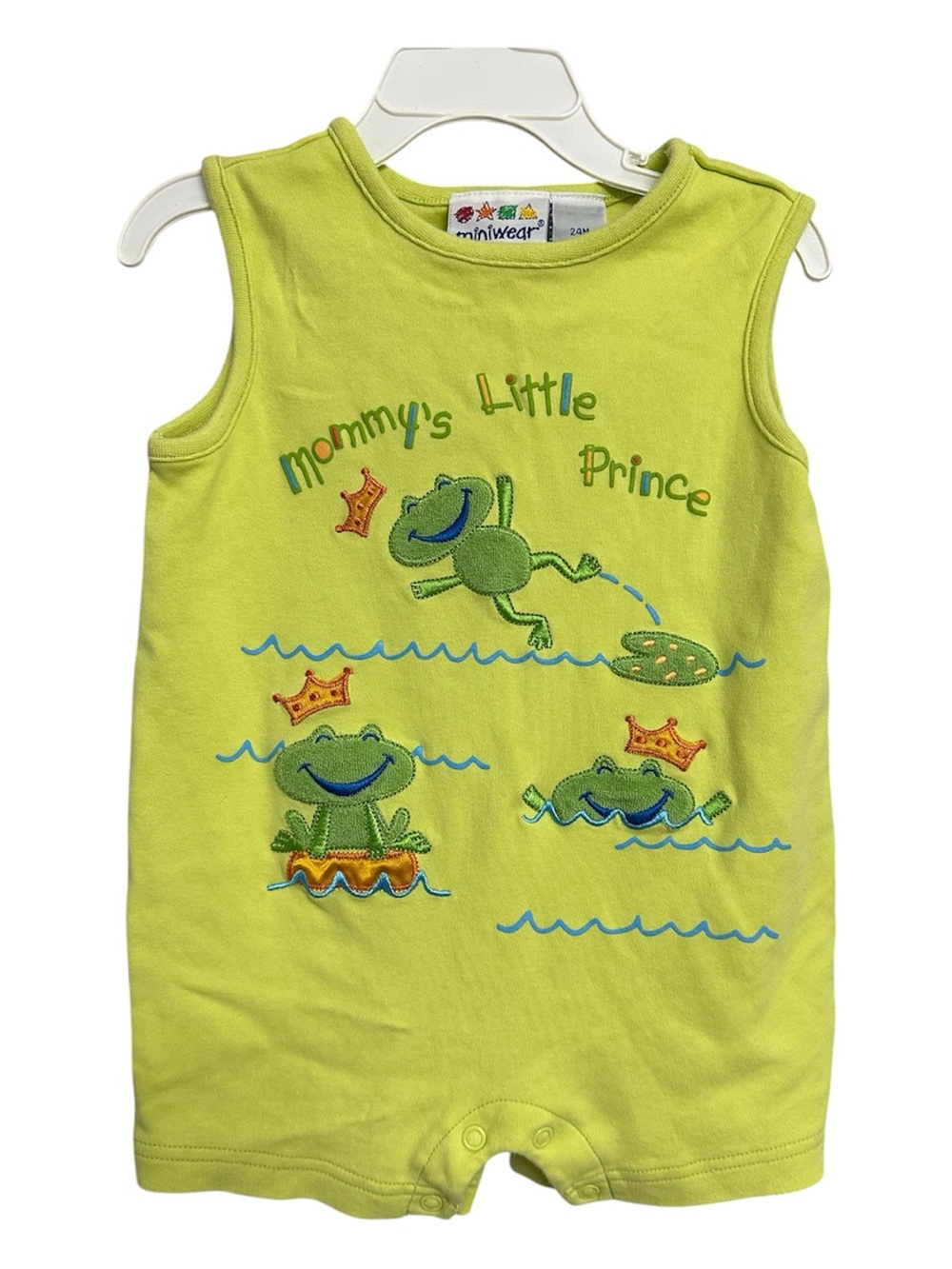 Miniwear ‘Mommy’s Little Prince’ Frog themed Embroidered Romper-Size 24M/2T
